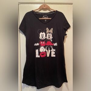 Disney Womens L-XL Black Mickey Minnie Mouse V-Neck Capped Sleeve Sleep Shirt